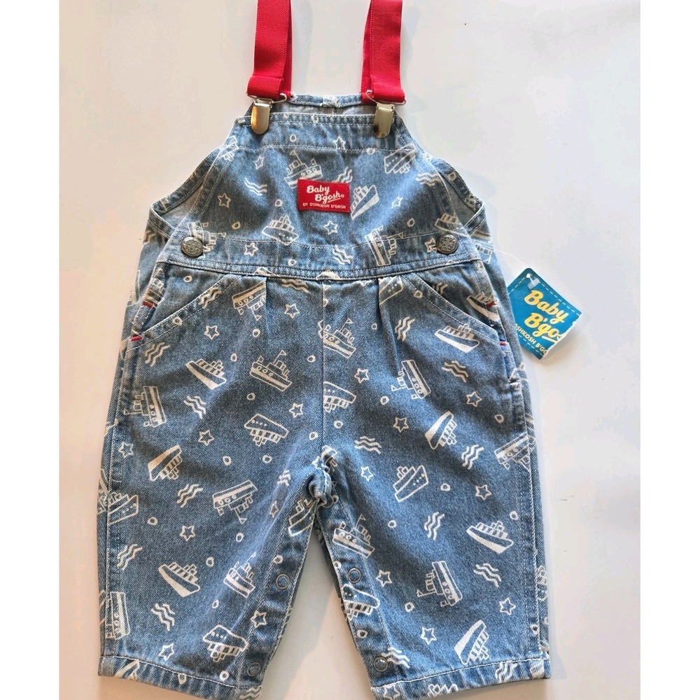 VTG NWT Oshkosh Baby‎ Boy Denim Shortalls Boats 3-6 months